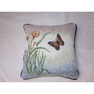 Tapestry Throw Pillow Bird, Butterfly, & Flowers 11x11"